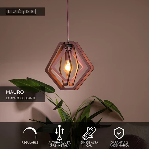 Lucide MAURO - Lámpara colgante Infantil - 1xE27 - Rosa - USP